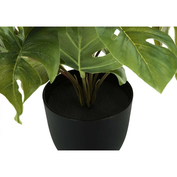 Black Green 13-Inch Indoor Table Potted Decorative Monestra Artificial Plant, Set of Two, image 3